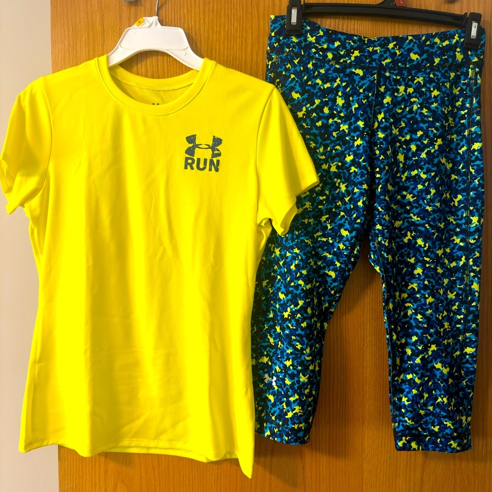 Under Armour Women's HeatGear Compression Shorts and Running Tee set.